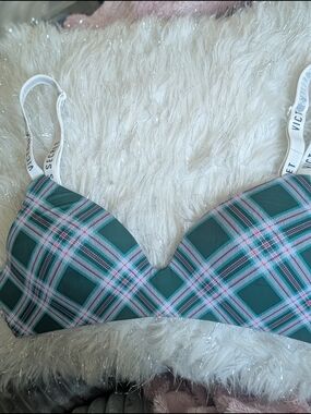 Victoria's Secret Teal and Pink Plaid Wireless Bra